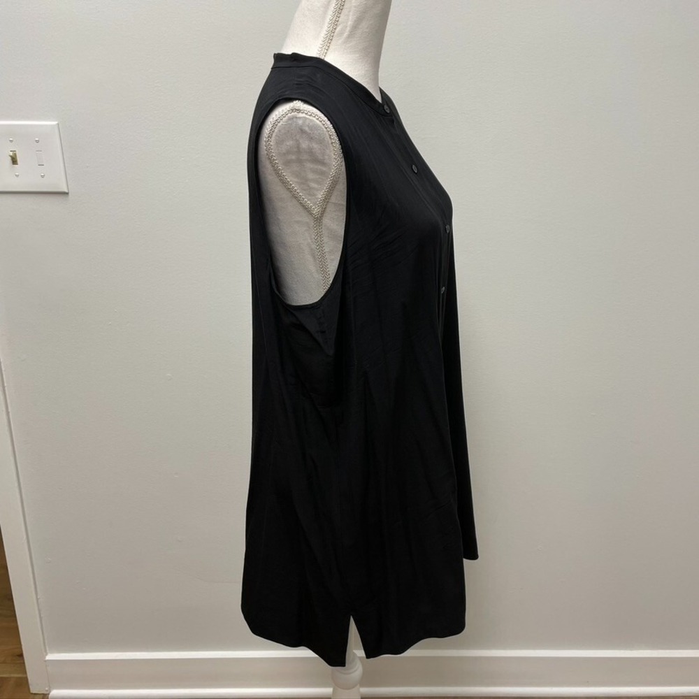 Eileen Fisher Silk Tunic Top Womens Large Black Sleeveless Minimalist Basic - Picture 7 of 12